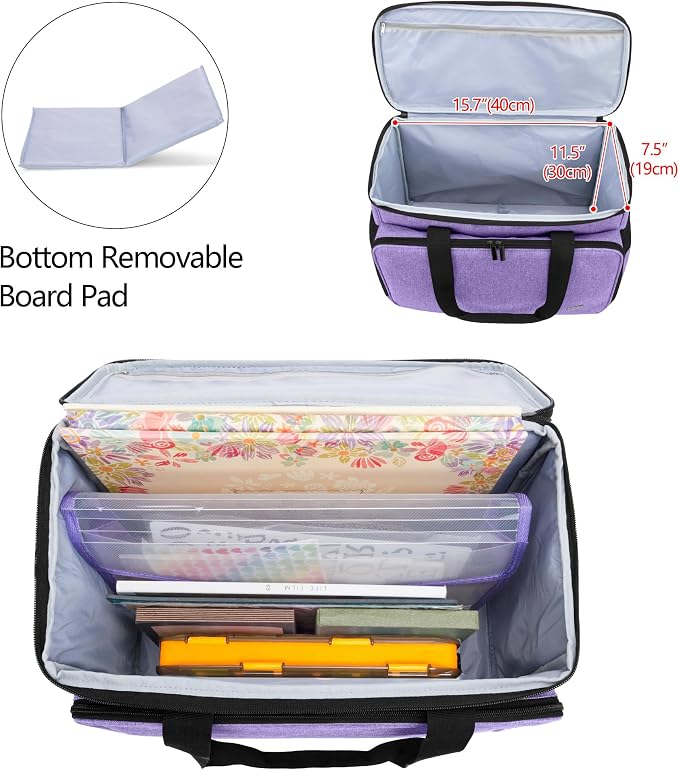 Yarwo Upgraded Rolling Craft Bag with Detachable Trolley and Multi-Pockets | Removable Bottom Board, Wheeled Scrapbook Tote, Large Teacher Gifts Bag, Rolling Briefcase for Teaching & Office, Purple