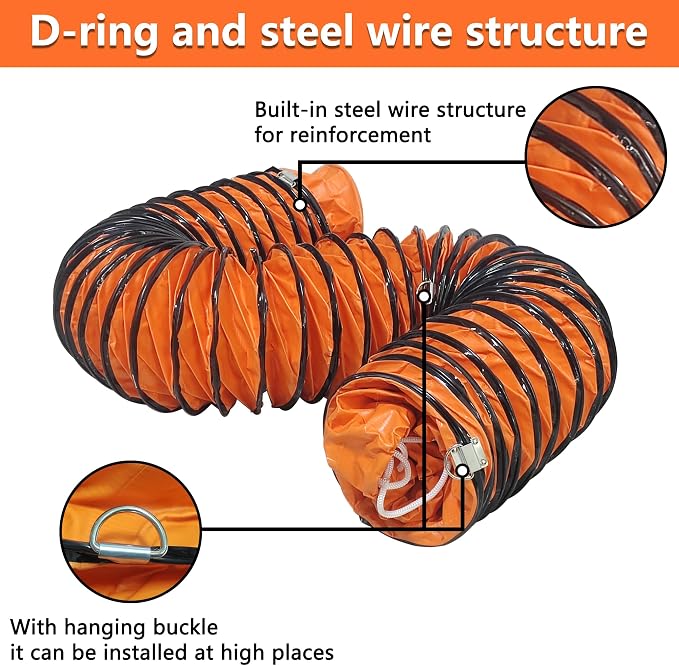 16FT Ducting Hose 14 Inch PVC Flexible Duct Hosing with Adjustable Rope for Utility Blower Exhaust Fan