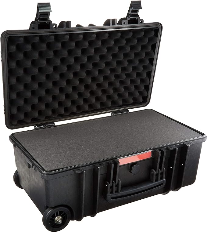 Amazon Basics Hard Protective Camera Case with Wheels, Large, Black, 22"L x 14"W x 9.8"H