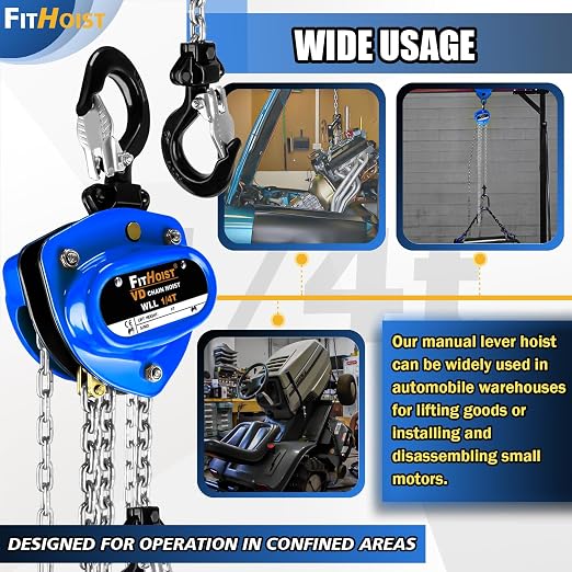 Chain Hoist 1/4 Ton 550lbs Capacity 10FT Mini Hand Chain Block Hoist with 2 Heavy Duty Hooks Heavy Duty Pulley Hoist for Garages Warehouse Automotive Machinery