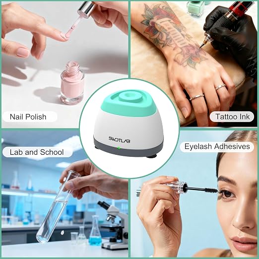Mini Vortex Mixer 3500RPM, Touch Nail Polish Shaker Lash Glue Shaker, Lab Paint Shaker for Tattoo Ink Acrylic Paint Test Tubes, DC Brushless Motor, 3s Mix, Silicone Cap (Cyan)