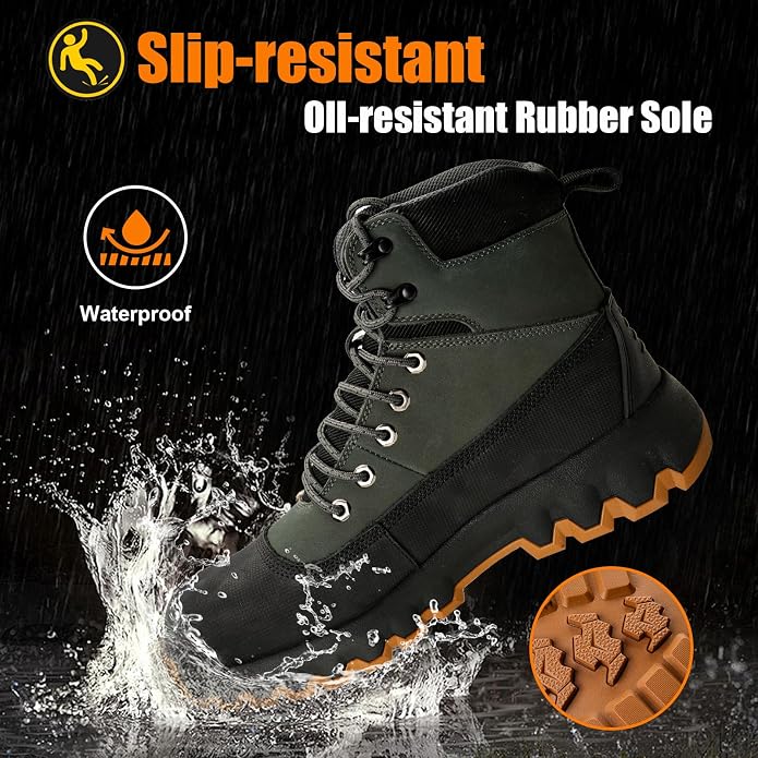 Mens work boots Composite Toe Boots for Men Genuine Leather Rubber Sole No Slip Waterproof Shoes Industrial & Construction Safety boots