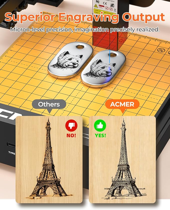 ACMER S1 2500mW Laser Engraver, Portable Cutter & Engraving Machine for Beginners,130×130mm Working Area,0.04mm Laser Spot,Creative DIY,Education STEM,Customized Business with Wood,Metal