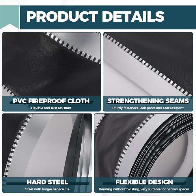 Vinyl Flexible Duct Connector 6-1/2 x 50 ft for Dryers, Range Hoods, HVAC Ducting, and Household Venting – Flexible Design for Easy Installation