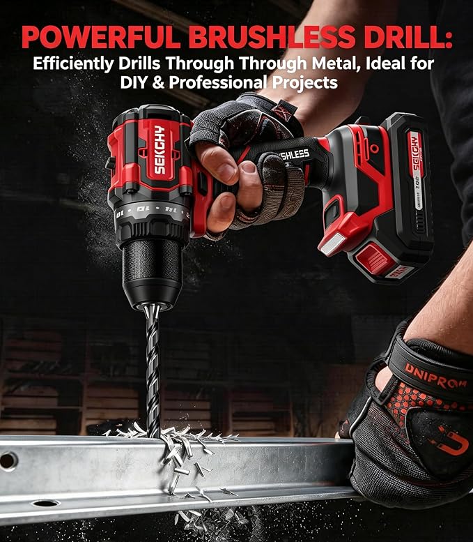 Brushless Power Drill Cordless，with battery and charger 70 N.m | 20V Electric drill cordless set 10 batches and storage bag 13 twist drills and storage bag，18+1 Position & 2100 RPM