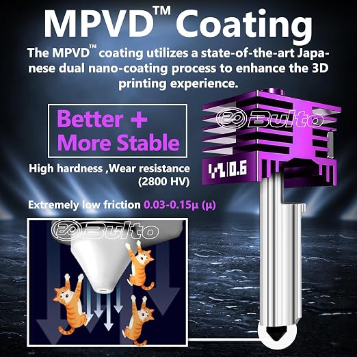2 Pcs Upgraded 0.6mm A2L/P2S/H2D/H2C/H2S/X2D Hotend Kit with Anti-Stick MPVD Coating, High Speed Hardened Steel P2S Nozzle for Bambu Lab P2S,H2 Series,A1,A1MINI, A2L,Bamboo Lab Accessories & Parts