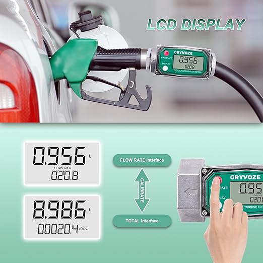 2PCS 1.5 Inch Digital Turbine Flow Meter, 10.5-74 GPM Inline NPT Fuel Flowmeter with LCD Display for Water, Diesel, Gas Oil, Gasoline, and Other Liquids - Supports Gallon, QTS, PTS, L, m³