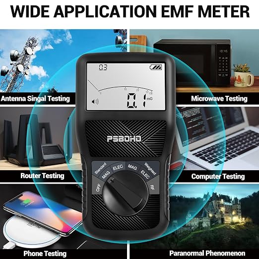 3-in-1 EMF Meter for Electric Field (EF), Magnetic Field (MF), Radio Frequency (RF) Detection - EMF Radiation Tester for Home, Office, Outdoor, EMF Detector Meter