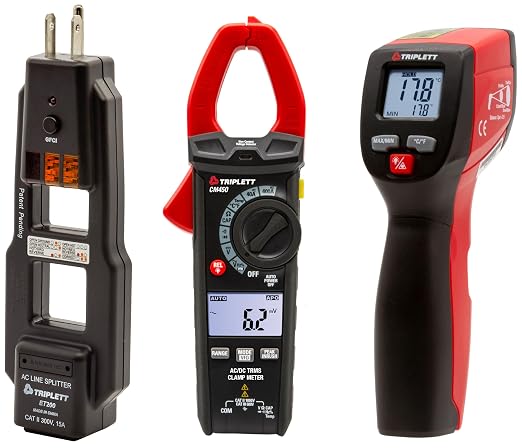 Triplett CM450 True RMS 4000 Count 400A AC/DC Clamp Meter, ET200 AC Line Splitter, and IRT220 Non-Contact 12:1 Infrared Thermometer Bundle