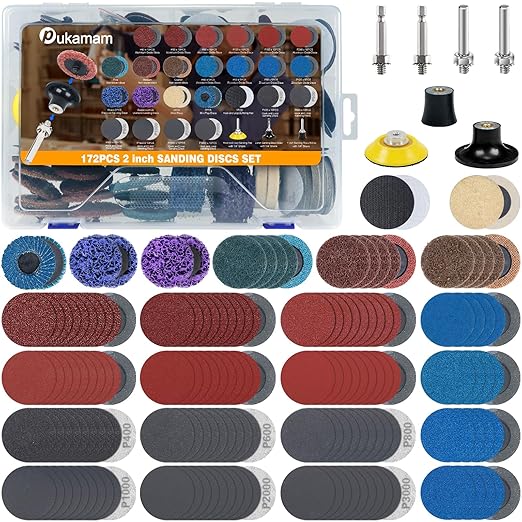 172 PCS 2 Inch Die Grinder Sanding Discs with 1/4" Holder for Milwaukee Dewalt, Compatible with Both Die Grinders and Power Drills for Surface Conditioning, Sanding & Polishing