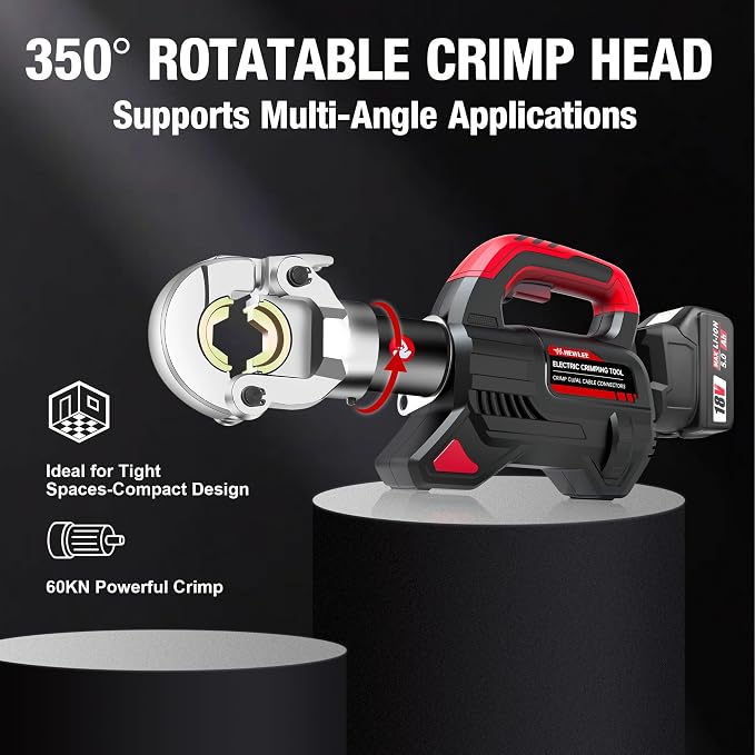 Electric Wire Cable Crimper Battery Powered Hydraulic Crimping Tool Range 8AWG to 600MCM with 12 Dies, Electricians for Circuit Repairs and Stainless Steel Deck Upgrades (HL-300K)