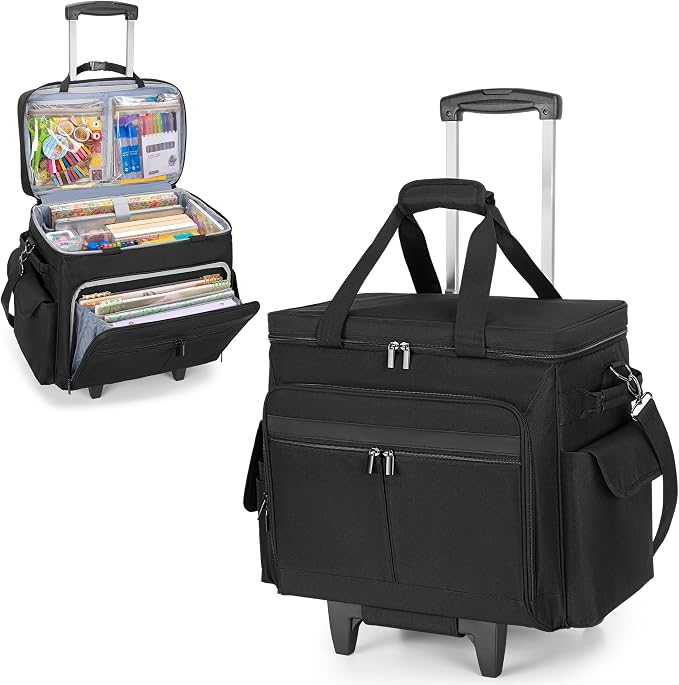 Trunab Rolling Scrapbook Tote with Expandable File Pocket, Large Craft Organizer and Storage Bag with Detachable Trolley for Scrapbooking Supplies and Art Tools (Patented Design)