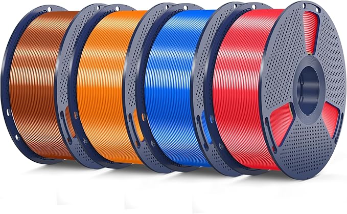 3D Printer Silk Filament, SUNLU Shiny Silk PLA Filament 1.75mm, Smooth Silky Surface, Great Easy to Print for 3D Printers, Dimensional Accuracy +/- 0.02mm, Red+Blue+Orange+Red Copper, Total 4KG