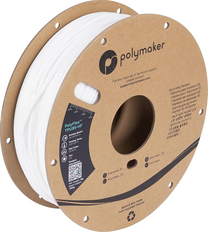 Polymaker High Flow TPU Filament 1.75mm White, Shore 95A Flexible Filament 1.75mm1kg - PolyFlex TPU95-HF 3D Printing TPU Filament 1.75mm Soft Flexible Filament