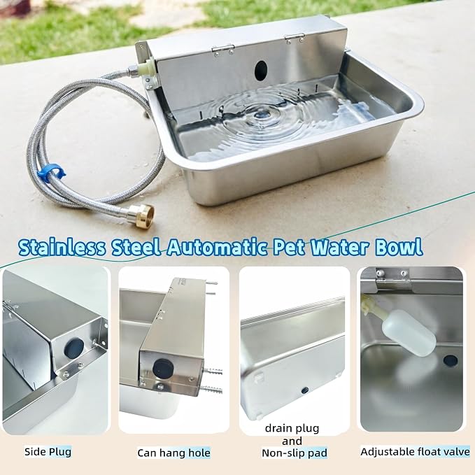 Automatic Dog Water Dispenser Outdoor Self Filling Water Bowl,Flip Cover & Wall-Mounted Design,Suitable for Cats,Dogs,Chickens Ducks Other Poultry,Suitable for Indoor & Outdoor Use