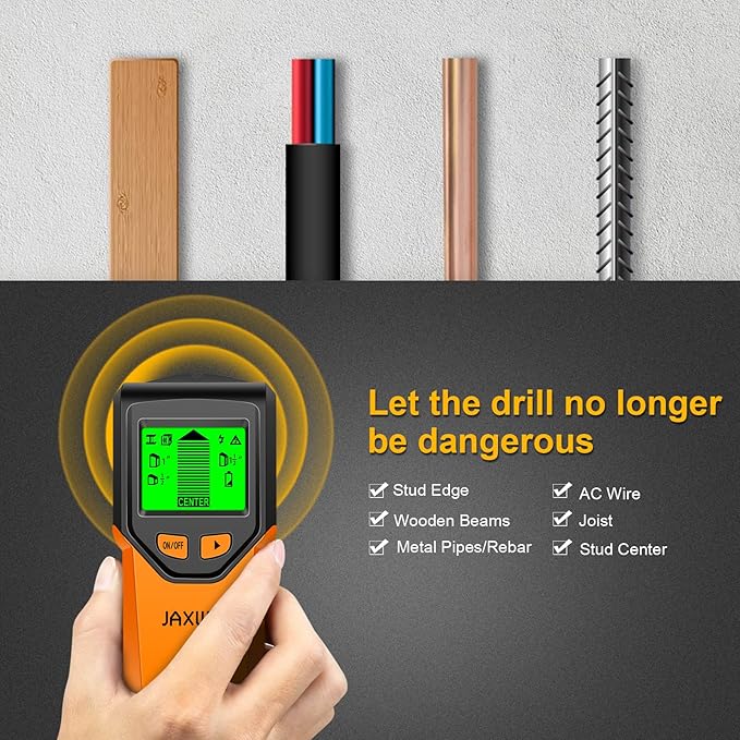 Stud Finder Wall Scanner - 5 in 1 Stud Finder Tool w/Smart Chip and HD LCD Display, Stud Detector Beam Finders for the Center and Edge of Wood AC Wire Metal Studs Joist Pipe (Orange Juice)