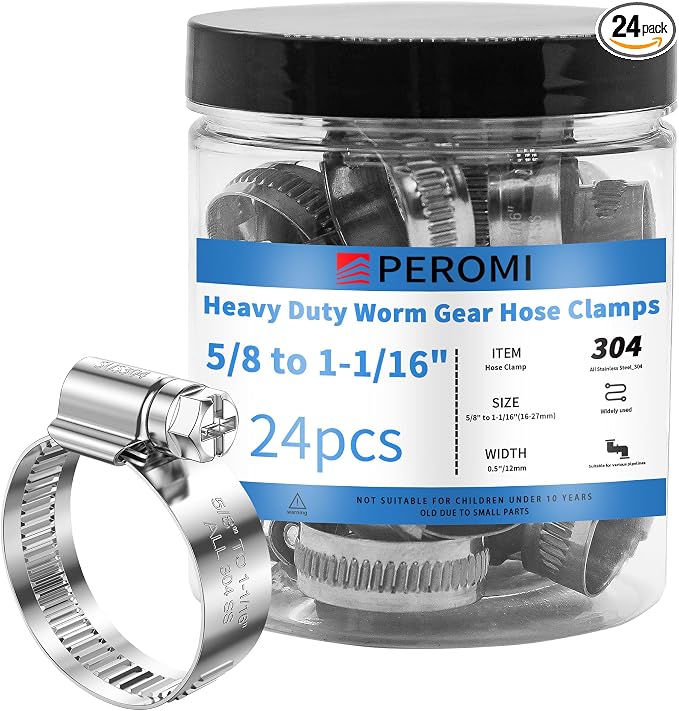 24PCS Heavy Duty Hose Clamps Stainless Steel 304,5/8" Hose Clamp to 1-1/16" Hose Clamp (16-27mm) Adjustable Worm Gear Drive Small Radiator Hose Clamps,Pipe Clamp for Automotive and Industry