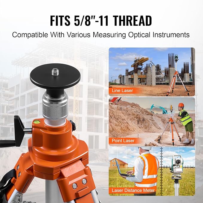 VEVOR Laser Level Tripod Stand, 5/8"-11 Thread Mount, 45.07-114.37 inch Height Adjustment Heavy Duty Survey Tripod, with Level Bubble & Diffusion Limiter, Liftable Non-Skid Feet for Construction