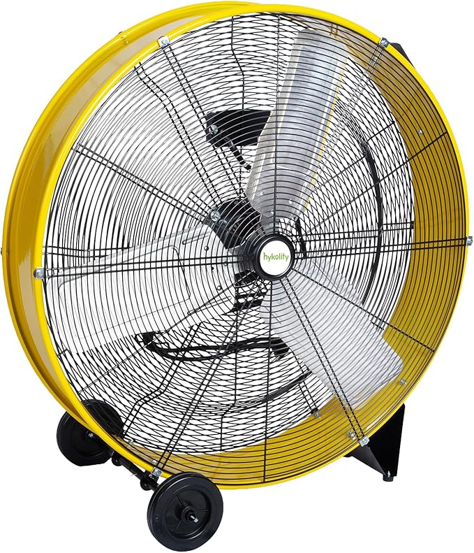 hykolity 30in. 2-Speed 13000 CFM High Velocity Drum Fan, Heavy Duty Industrial Shop Fan for Factory, Warehouse, Garage, Workshop, Commercial, and Basement, UL Listed, Yellow