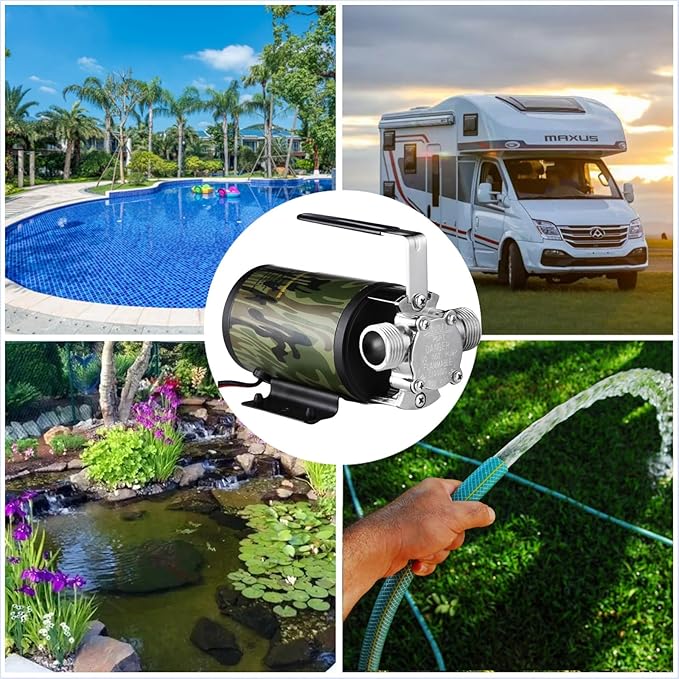 TIGEROAR 12V Water Pump Utility Water Transfer Pump 330 GPH RV Rain Pond with 6 ft. Suction Pump Hose and Replacement Kit for Water Transferring