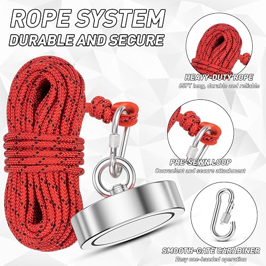FINDMAG Magnet Fishing Kit 3000LBS – 4.72" N52 Neodymium Magnet, 10PCS Treasure Hunting Set with 65FT Rope, Hook, Case, Gloves, Scraper for River & Lake Retrieval