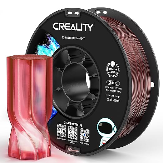 Official Creality PETG 3D Printer Filament 1.75mm 1KG (2.2lbs), High Precision Strong Toughness, Odorless Better Flow Moistureproof 3D Printing Ender Filament, Translucent Burgundy