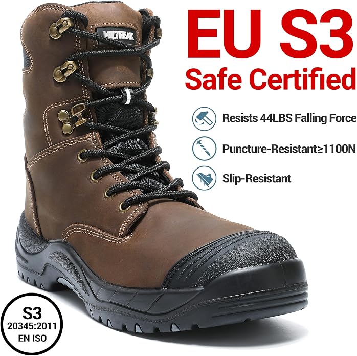 Steel Toe Work Boots for Men and Women, S3 Certified Safety Boots with Lace-Up Design, Waterproof, Anti-Puncture, Slip-Resistant, Ideal for Construction, Outdoor