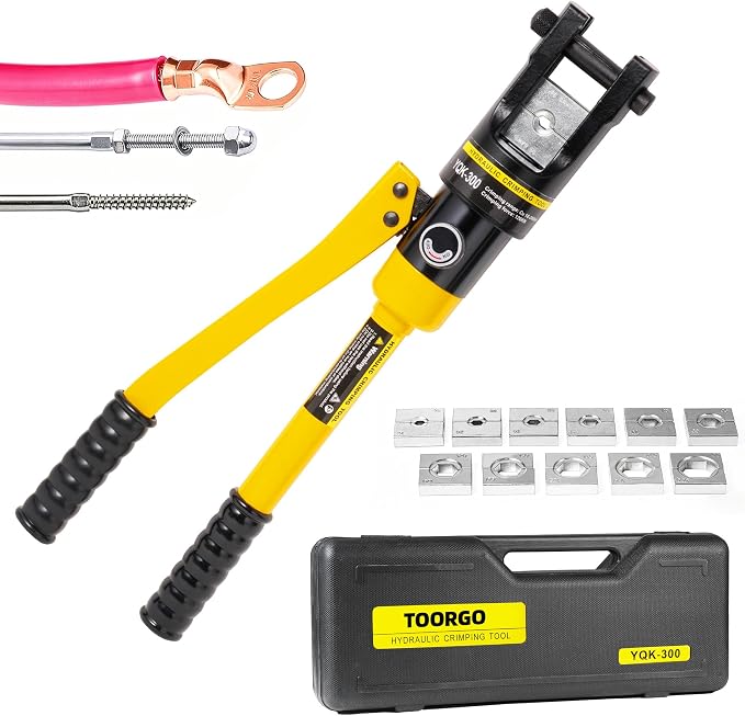 Cable Lug Crimping Tool, 6 AWG to 600 MCM Hydraulic Plier, 16 Ton Hand Crimping Tool for Wires, Terminal, Lug, Crimping Tool Kit with 11 Dies