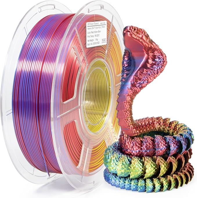 iSANMATE PLA Filament 1.75mm, 3D Printer Filament Silk Red Yellow Blue Color Changing PLA, Silk PLA Tri Colors Filament, 3D Printing Filament +/-0.03mm, 1KG Spool