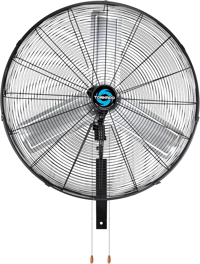 Tornado Pro Series High Velocity Wall Mount Fan 30 Inch, Oscillating Fan For Commercial, Industrial Use 3 Speed 8850 CFM 6.6 FT Cord UL Safety Listed, Black