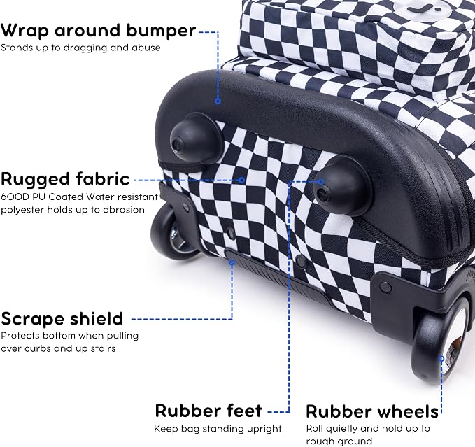 J World Sundance Laptop Rolling Backpack for Girls Boys. Roller Bookbag with Wheels, 20 Inch, Wavy Checkers