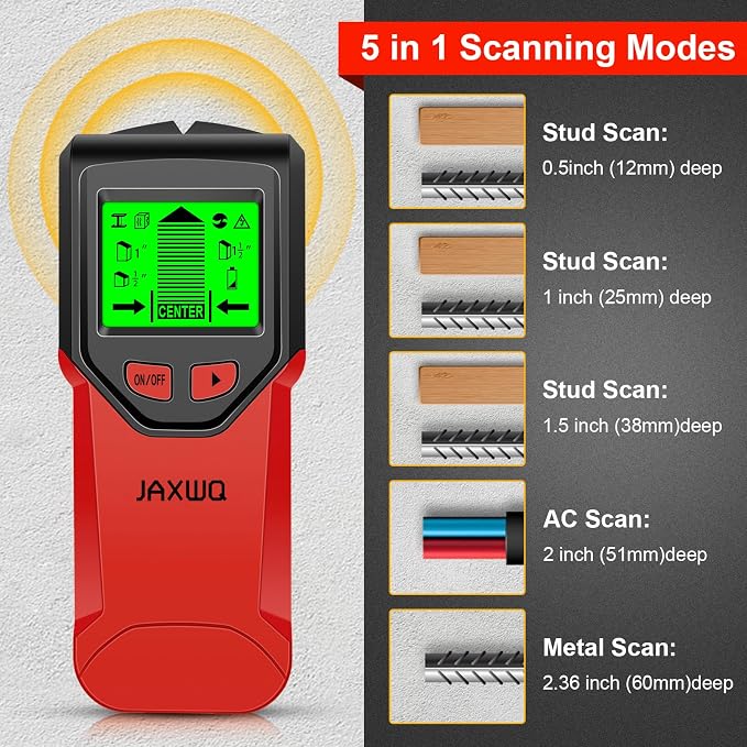 Stud Finder Wall Scanner - 5 in 1 Stud Finder Tool w/Smart Chip and HD LCD Display, Stud Detector Beam Finders for the Center and Edge of Wood AC Wire Metal Studs Joist Pipe (Cherry)