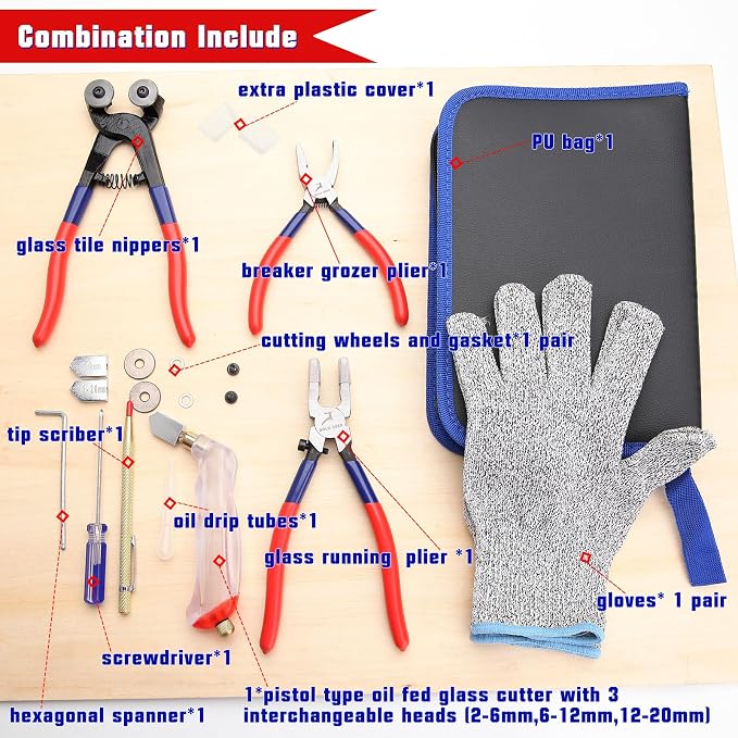 GOLD DEER Glass Mosaic Cutter Kits Heavy Duty Mosaic Wheeled Glass Nippers Wheeled Glass Tile Nipper Running Plier Breaking Grozer Plier Mosaic Tile Cutter Mosaic Tools for Craft Glass Cutting
