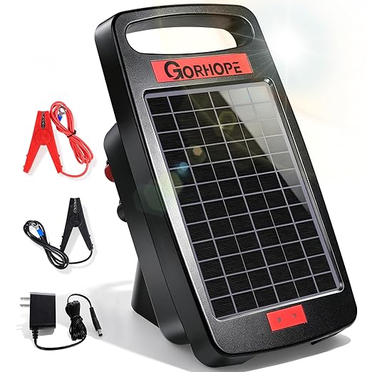 5 Miles Solar Electric Fence Charger with Short Circuit Alarm,0.11J Solar Powered Fence Charger 24-Hour Protection,with Solar Panel,14-Day Continuous Powered Protection for Livestock Protection