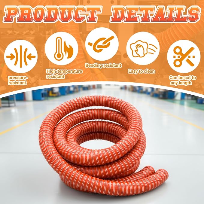 Pangda 5" x 3.3ft Air Duct Hose Cooling Air Ducting, Silicone Flexible Brake Induction Intake Pipe High Heat Brake Exhaust Hose for Dryer System(Red)