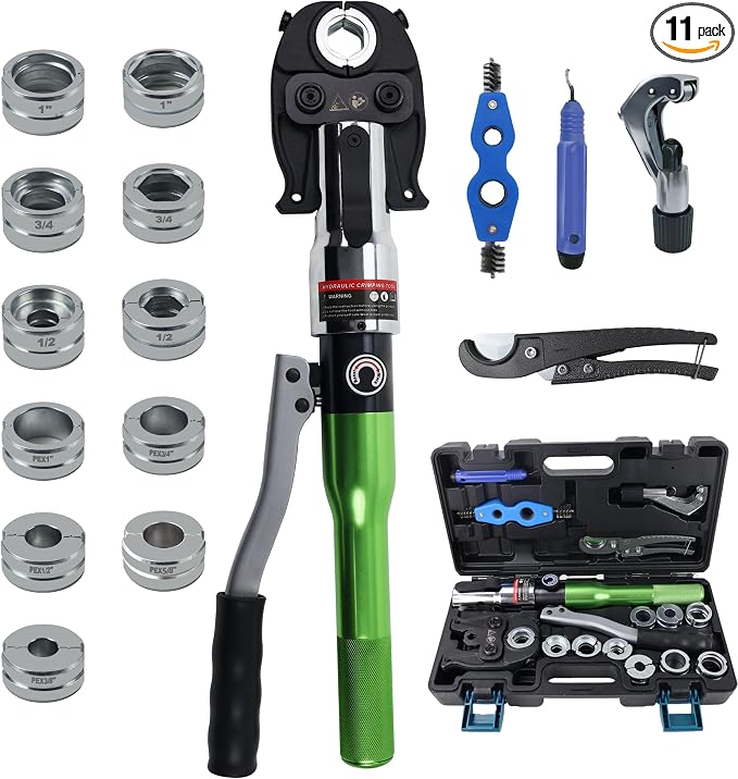AMZCNC Pipe Press Tool with1/2,3/4,1" Dies for Copper Pipe and F877 Stainless PEX Press Sleeves,3/8",1/2",5/8",3/4",1" Dies for ASTM F1807 Pex Pipe Copper Ring Pipe Fittings Crimping Tool