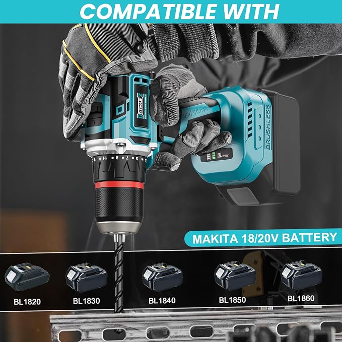 DIYtoolifz Power Drill Cordless Compatible with Makita 18V Battery (Tool Only) 1/2" Brushless Electric Drill Set,440 In-lbs(50N.m) Electric 18V Drills Driver Tool, Variable Speed Mode for Home,Garden