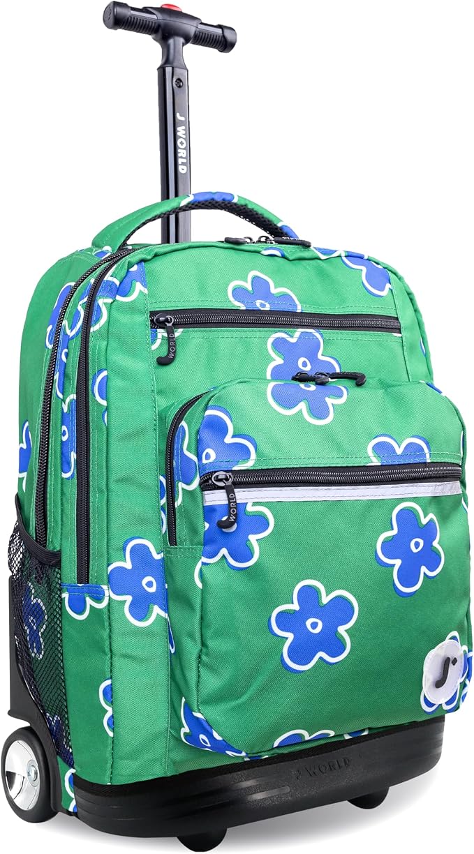 J World Sundance Laptop Rolling Backpack for Girls Boys. Roller Bookbag with Wheels, 20 Inch, Picnic