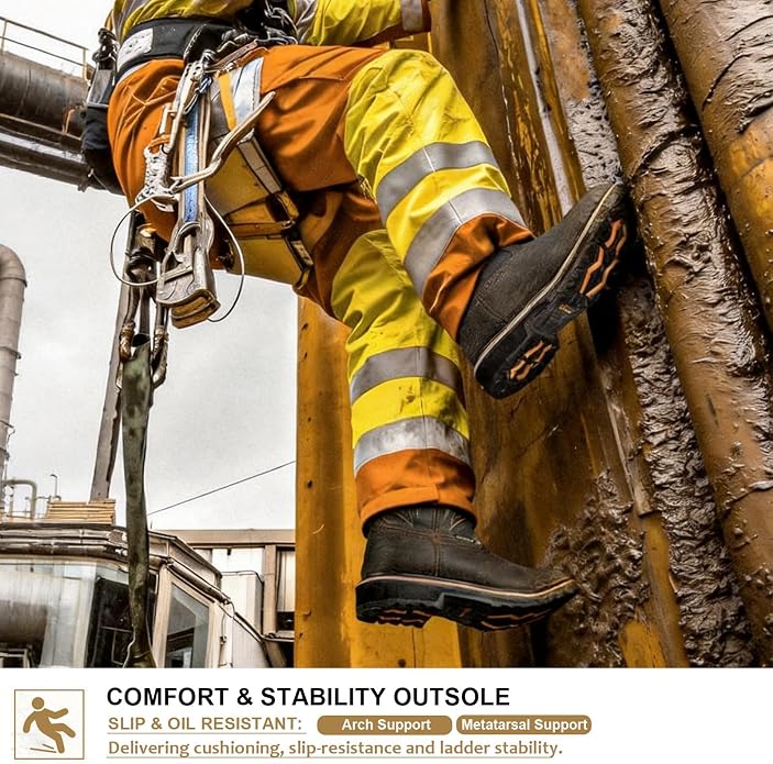 Steel Toe Work Boots for Men Cowboy Boots Square Toe Waterproof Leather Rancher Western Safety Shoes Brown