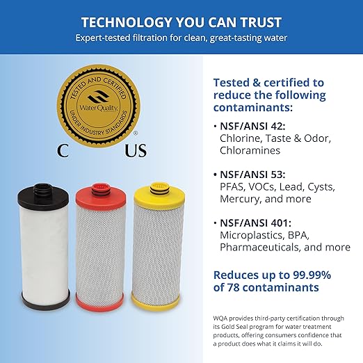 Aquasana® AQ-5300R Genuine Replacement | AQ-C3-R | 3 Stage Water Filters | WQA Certified to NSF Standards | Claryum® Under Sink Filter | Reduces Up to 99.99% of PFAS, Lead & Chlorine