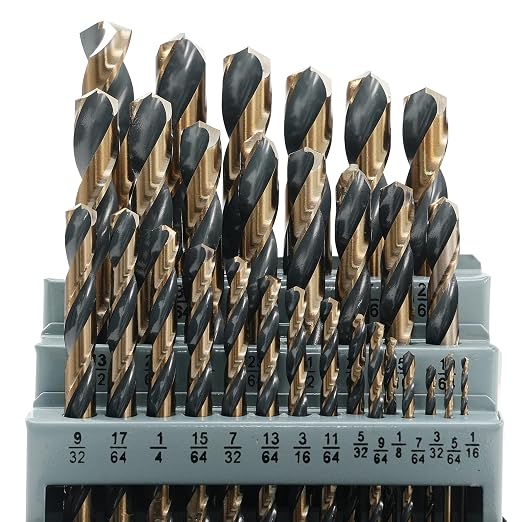 GMTOOLS 29Pcs Cobalt Drill Bit Set, 135 Degree Tip High Speed Steel with Black and Gold Finish, Stainless Steel, Plastic and Wood with Metal Indexed Storage Case 1/16"-1/2"
