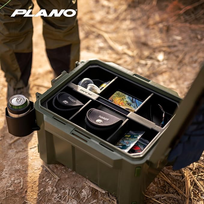 Plano GoNow Field Box, Waterproof Fishing Gear Storage, Outdoor Utility Container with Tray & Dividers for Tackle, Tools & Boat Use, Small, Olive Drab