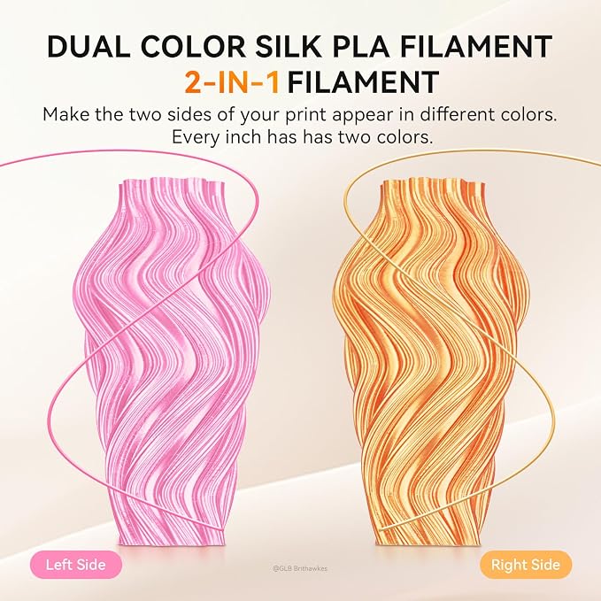 TECBEARS Silk PLA Filament Dual Color, Shiny 3D Printer Filament 1.75mm, Dimensional Accuracy +/- 0.02mm, 1kg Spool(2.2lbs) Fits for Most FDM 3D Printers(Pink Gold)