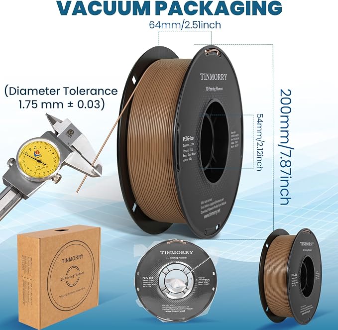 TINMORRY PETG Filament 1.75, Rapid PETG-Eco 3D Printer Filament, Compatible with Most FDM 3D Printers, 1 KG 1 Spool, Mocha Mousse Chocolate Brown
