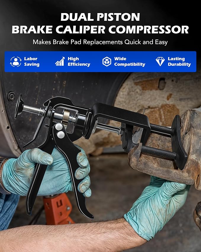 Orion Motor Tech Dual Piston Brake Caliper Compressor, Heavy Duty Brake Piston Compressor Tool for Brake Pad Replacement, Disc Brake Caliper Tool Compatible with Most Cars & Trucks, Black