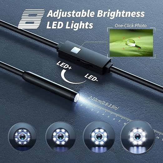 Kinpthy Endoscope Camera with Light,1920P HD Borescope Tools with 8 Adjustable LED Lights, Endoscope with Semi-Rigid Snake Camera, Inspection Borescope for iOS and Android-16.4ft Single Lens