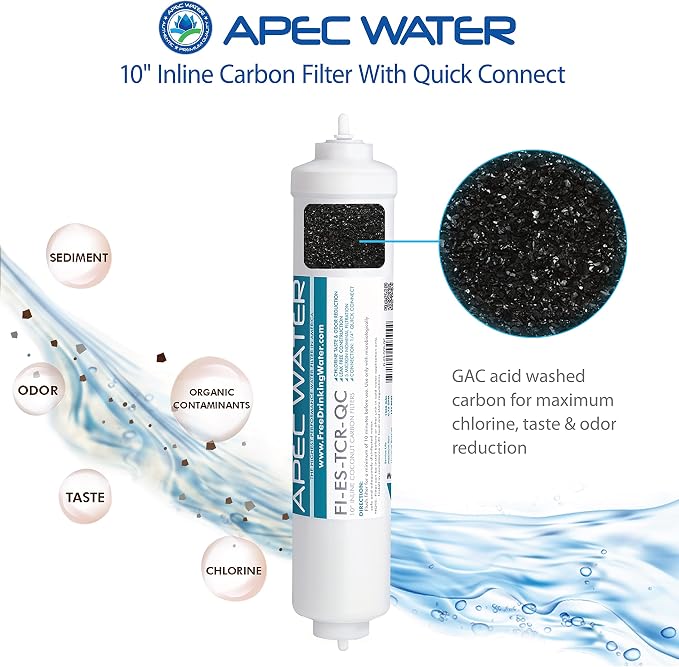 APEC MEM-ES-50 50 GPD Membrane Filter for Reverse Osmosis System and FI-ES-TCR-QC 10" High Capacity Inline Carbon Filter, White