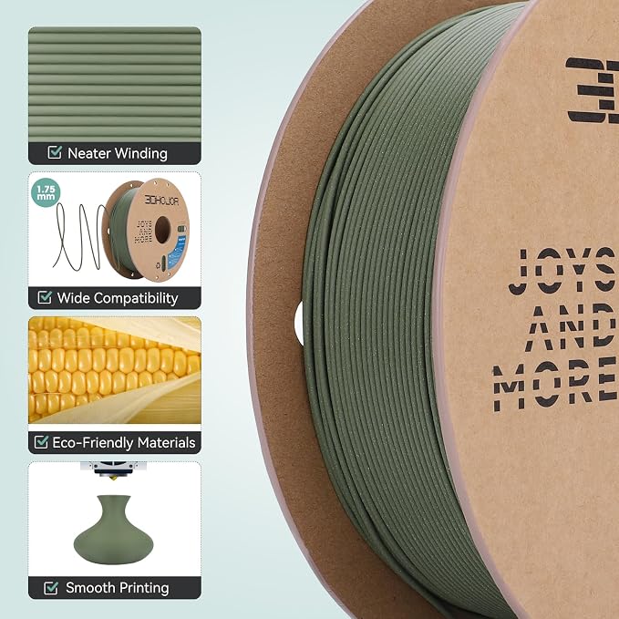 3DHoJor Matte PLA Filament 1.75mm, Upgrade 1kg Cardboard Spool PLA Filament 1.75 PLA 3D Printing Filament, Print with Most 3D Printers 3D Filament-Olive Green