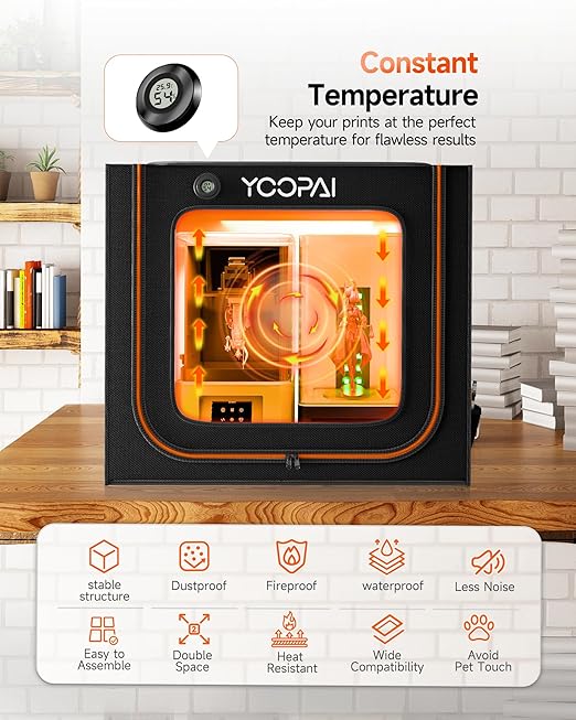 Multifunctional Large Resin 3D Printer Enclosure with Ventilation Kit LED Light, 3D Print Vented Enclosure Eliminate Odors Dustproof Isolate Noise Tent Cover Compatible with LCD Resin UV 3D Printer