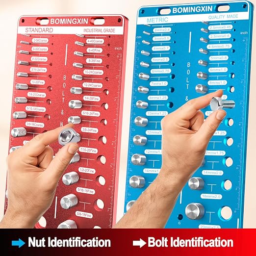 Upgrade Thread Checker, 78 Nut and Bolt Thread Checker with Magnetic Base, 28 Standard & 28 Metric & 22 Drill Bit Gauge, Wall-Mountable Bolt Thread Identifier Gauge for Quick Measurement
